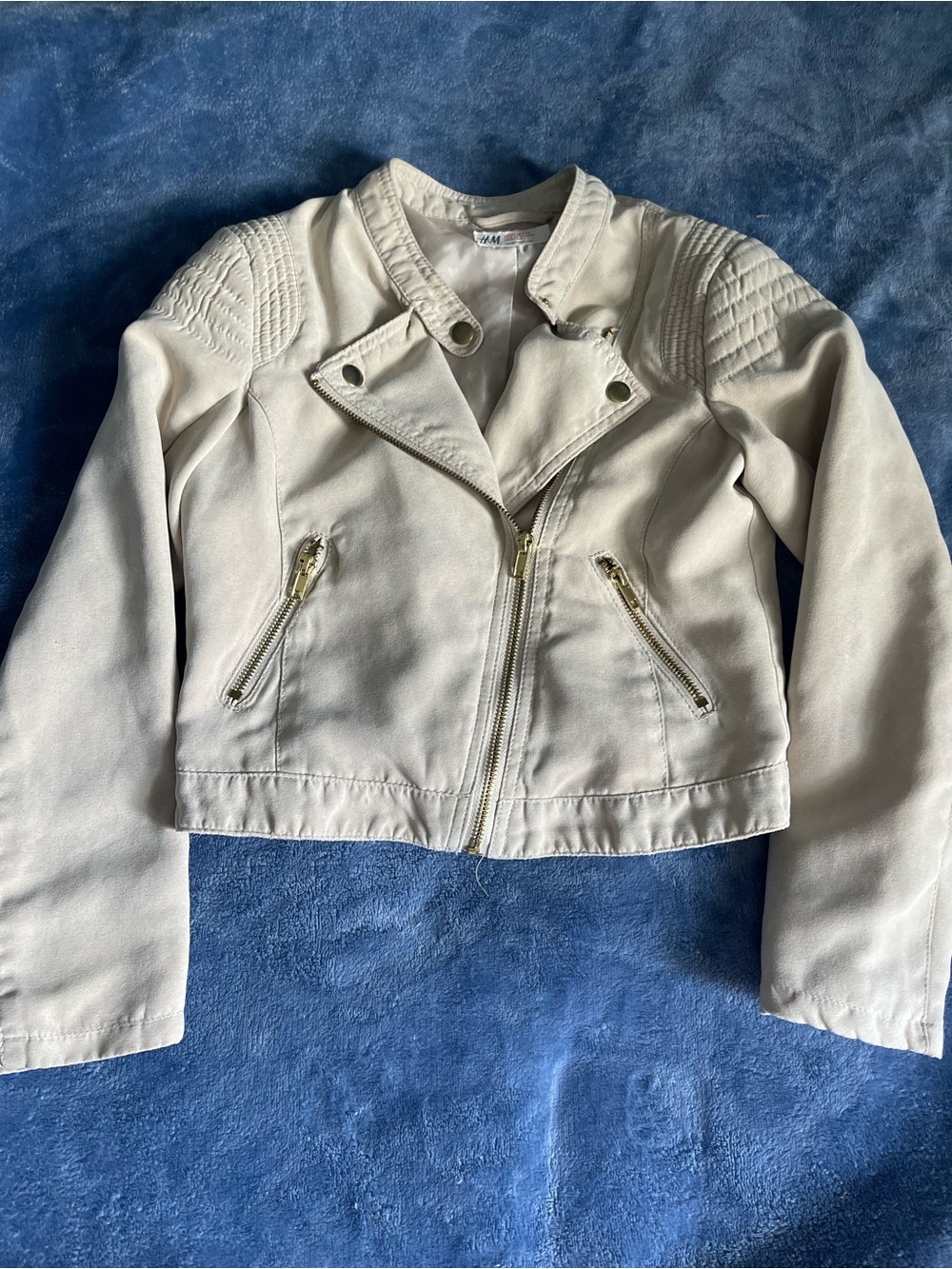H&M Cream Girls' Faux Leather Moto Jacket